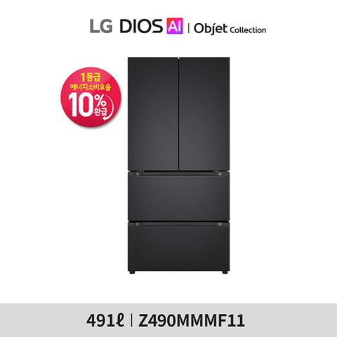 LG 디오스 AI 오브제 김치톡톡 4도어 1등급 491L Z490MMMF11
