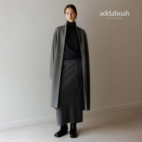 애드아보아 25FW 라쿤 울 블렌디드 이중직 벨티드 니트 맥시코트