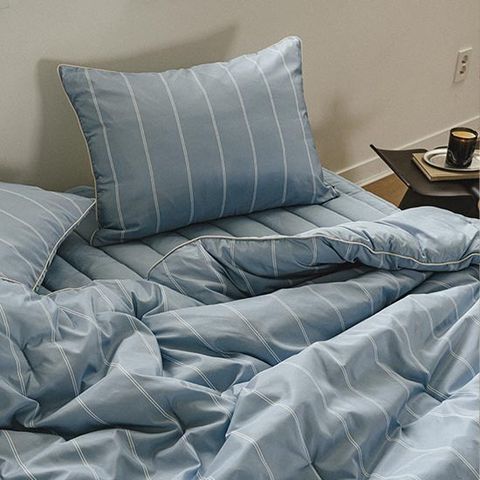 [풀세트] 필굿 알러지케어 사계절 차렵이불 패드세트 퓨어블루 스트라이프 (SS/QK/SK)