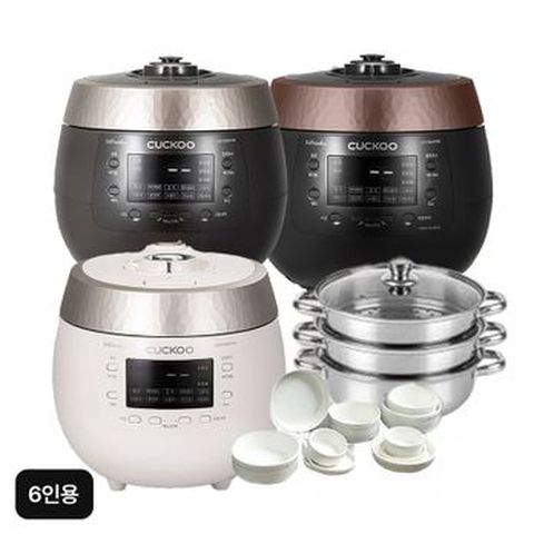 쿠쿠 블랙스톤 6인용 밥솥(CRP-R0695FGW/FGB,0625FBB)+퀸나 대용량 스텐 3단 찜기+로얄튜더 엘리자베스 홈세트 12p
