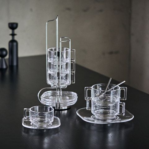 클리어4인세트(컵&소서 4set, 수프볼&플레이트 2p, 4구디스펜서)