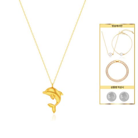 디아골드 24K 순금 행운 돌고래  목걸이+14K 진주 목걸이,팔찌세트+테니스팔찌