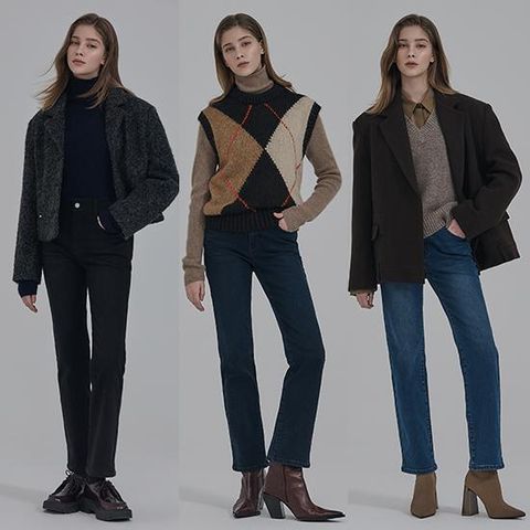 뱅뱅 25FW 여성 기모 라이크라 스트레이트 데님 3종