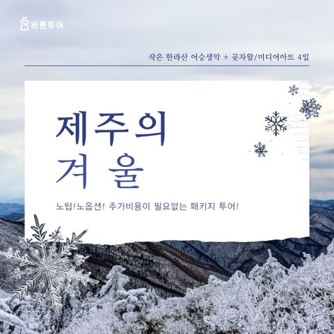 [바른투어] 노팁 노옵션 제주 3박4일 눈꽃여행_단일가 299,000원