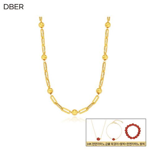 24K 순금 골드볼 루체클립 목걸이 + 14K 천연자마노 금볼 목걸이 + 14K 천연자마노 금볼 팔찌 + 천연자마노 팔찌