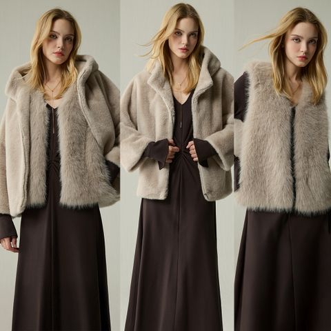 (1+1) 25FW FAUX 밍크 하프코트 + 베스트 SET