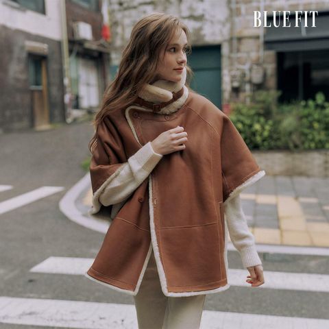 [삼성카드5%할인][25FW최신상] 블루핏X로보 스페인 라도마 케이프 무스탕 (리버시블)