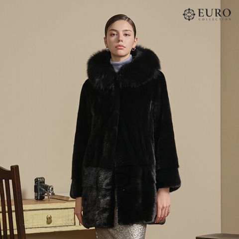 유로컬렉션 사가폭스 후드 휘메일 풀스킨 밍크 롱코트