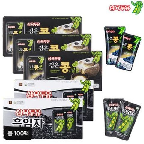 (무료체험 5팩)삼육두유 검은콩과칼슘 (190mlX20팩)X3박스+삼육두유 흑임자 (190mlX20팩)X2박스 (총 100팩)