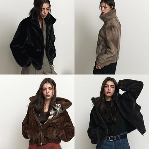 유로컬렉션 25FW 사가밍크 휘메일풀스킨 퍼널넥 집업 자켓