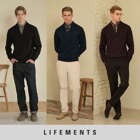 [삼성카드5%할인]25FW 라이프먼츠 남성 솔리드 밍크 본딩 레이어드 셔츠 니트 3종