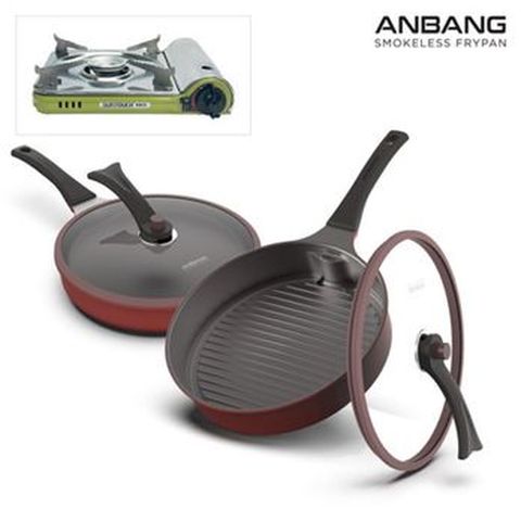 안방 후레쉬팬(그릴팬+생선팬+유리뚜껑X2+손잡이X2)+가스 버너