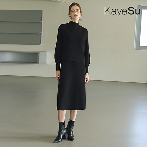 [런칭가 77,000원][케이수] 25FW 울 블렌디드 투웨이 원피스+베스트 세트(차콜/블랙)
