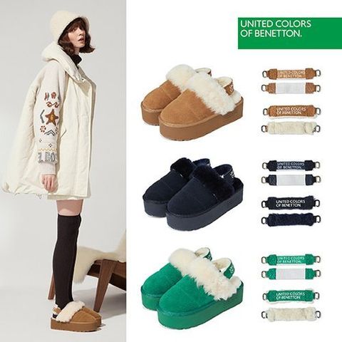 [베네통] BENETTON 천연가죽 양털 밴드 슬립온