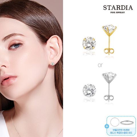 18K 솔리테어 2캐럿 귀걸이 + 테니스 팔찌 + 테니스 목걸이