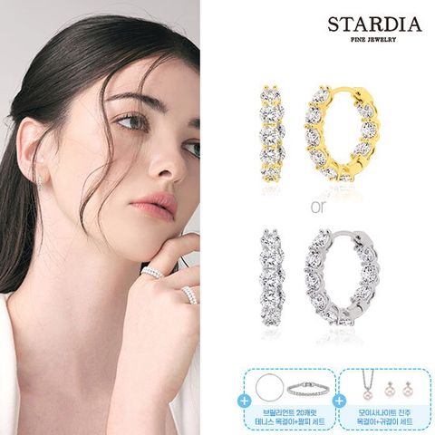 18K 이터니티 1.2캐럿 원터치 귀걸이 + 테니스 팔찌 + 테니스 목걸이 + 진주 목걸이 귀걸이 세트