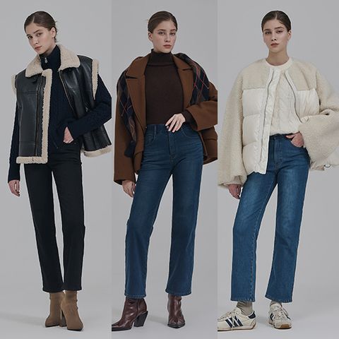 뱅뱅 25FW 여성 겨울 기모 본딩 라이크라 스트레이트 데님