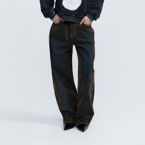 [PEOPLE OF THE WORLD] 브라운스웨이드 데님 배럴핏 팬츠