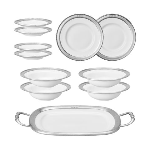 【유라픽 시그니처】 에뚜알 퓨터 주석식기 11p (275플레이트*2p, 255볼*4p, 150플레이트*4p, 핸들트레이*1p)