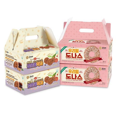 호정가 우리밀 검은콩약과 1kg 2박스 우리밀 도나스 960g 2박스