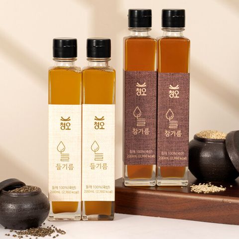 청오 발아 참기름 들기름 세트 (참기름 200ml 2병 + 들기름 200ml 2병)