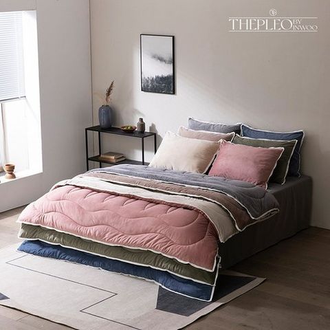 [더플레오] 베이즌 극세사 차렵이불 3장 + 베개커버 6장 세트