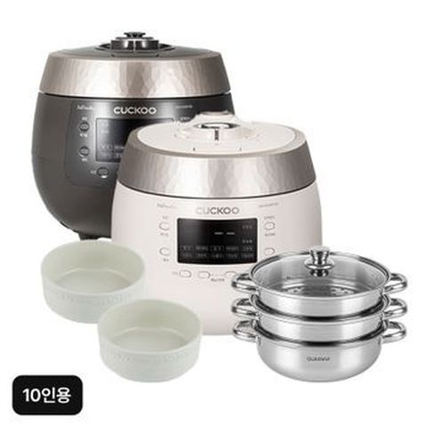 쿠쿠 블랙스톤 10인용 밥솥(CRP-R1095FGW/FGB,1015FBB)+퀸나 대용량 스텐 3단 찜기+로얄튜더 엘리자베스 홈세트 12p
