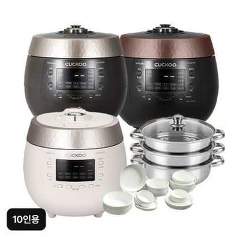 쿠쿠 블랙스톤 10인용 밥솥(CRP-R1095FGW/FGB,1015FBB)+퀸나 대용량 스텐 3단 찜기+로얄튜더 엘리자베스 홈세트 12p