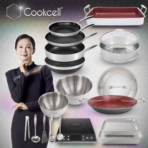 전인화의 블랙큐브 쿡셀 홀로그램 큐브팬 풀세트(팬X4+32cm양수구이팬(뚜껑포함)+30cm사각멀티팬+28cm유리뚜껑+찜기+믹싱볼 2종+키친툴 5종+쿡셀 홀로그램 인덕션+밧드2종)