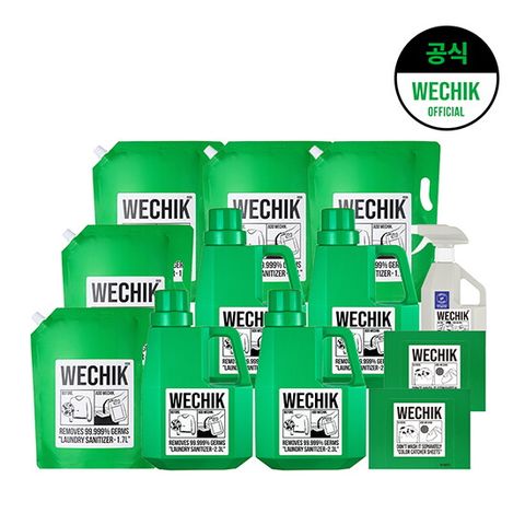 [섬유유연제 풀패키지] 소독 섬유유연제 2.3L 4개 + 리필 1.7L 5개 + 섬유탈취제 500ml 1개 + 이염방지시트 30매 2개(정상가 169,800원)