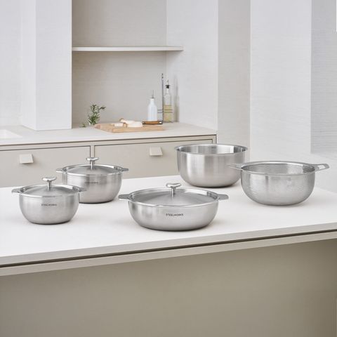 스틸웍스 316Ti 냄비 6종 세트 (라이스팟 3종+믹싱볼 1종+펀칭볼 1종+손잡이(2p))