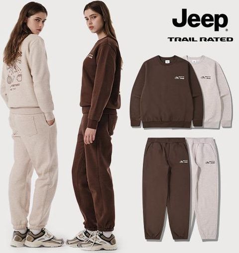 지프 25FW 최신상 와일드 트레일 기모 맨투맨+조거팬츠 2종 세트 남녀공용