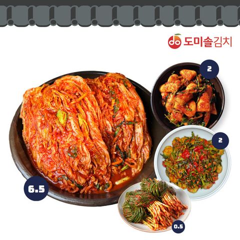[도미솔] 명인곳간포기김치6.5kg+총각김치2kg+부추오이송송김치2kg+맛있는 파김치0.5kg, 총 11kg