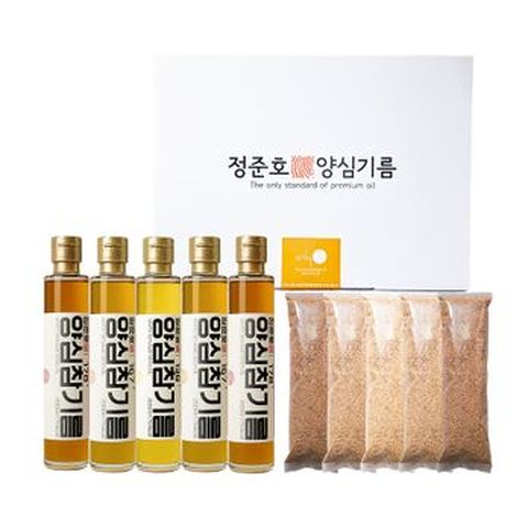 정준호 양심참기름 3단계 로스팅 세트 200mlX5본입+깨박 200gX5팩