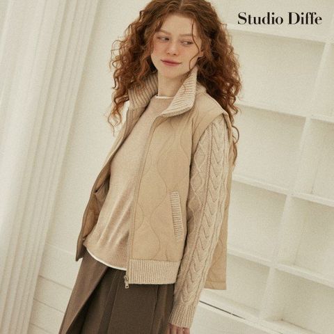 스튜디오 디페 26SS 니트 블록 경량 패딩 재킷