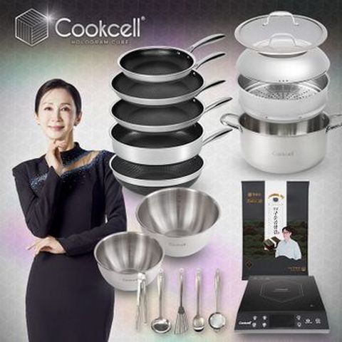 전인화의 블랙큐브 쿡셀 홀로그램 큐브팬 풀세트(팬X4+9리터곰솥(복합유리뚜껑포함)+28cm유리뚜껑+찜기+믹싱볼2종+키친툴5종+쿡셀인덕션+프라이팬28cm+곱창김)
