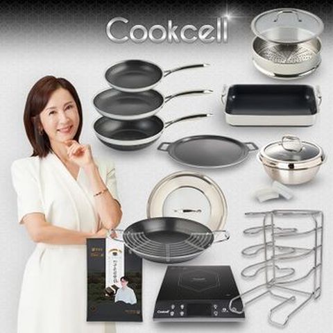 전인화의 쿡셀 세라믹 더블 블랙큐브 프라이팬세트(팬X3+36양수구이팬세트+가마솥22cm(뚜껑)+28유리뚜껑+30사각팬+28찜기+실리콘손잡이+프라이팬거치대+인덕션+원형슬림팬+곱창김)