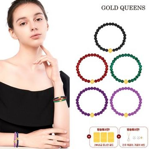 골드퀸즈 24k 순금 클로버 천연보석 팔찌 0.2g+골드바 3개+진주목걸이+진주귀걸이