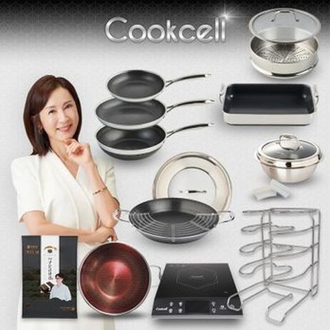 전인화의 쿡셀 세라믹 더블 블랙큐브 프라이팬세트(팬X3+36양수구이팬세트+가마솥22cm(뚜껑)+28유리뚜껑+30사각팬+28찜기+실리콘손잡이+프라이팬거치대+인덕션+28파티웍+곱창김)