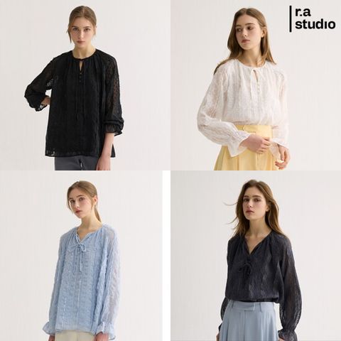 라스튜디오 26SS 루렉스얀 시스루 쉬폰 레이스 블라우스 2종
