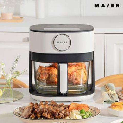 마이어 글라스 에어프라이어 5.2L+받침대+오븐장갑+실리콘패드(랜덤)+레시피북+딥스텐망