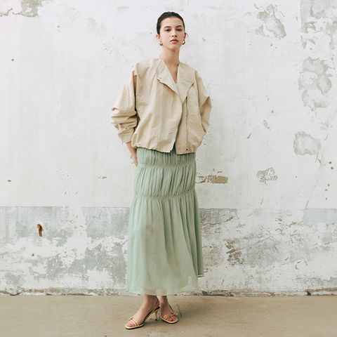 26SS 실로 플리츠 티어드 스커트