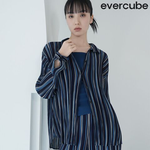 [런칭가349000원]에바큐브 26SS 쉬폰플리츠 스트라이프 셔츠