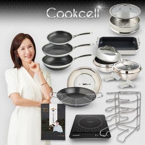 전인화의 쿡셀 세라믹 더블 블랙큐브 프라이팬세트(팬X3+36cm양수구이팬세트+22cm가마솥세트X2+28cm유리뚜껑+30cm사각팬+28cm찜기+실리콘손잡이 4p+프라이팬거치대+인덕션+곱창김)