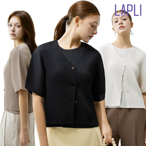 라플리 26SS 오블리크 플리츠 세트(재킷+블라우스 탑)