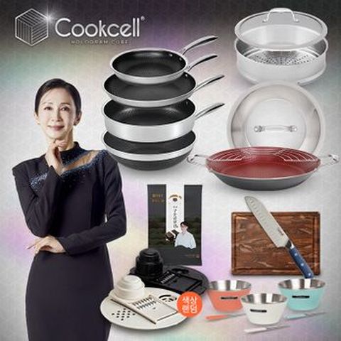 전인화의 블랙큐브 쿡셀 홀로그램 큐브팬 풀세트(팬X4+32cm양수구이팬(뚜껑포함)+미니도마+28cm유리뚜껑+찜기+산도쿠칼+이중면기+푸드슬라이서+곱창김)