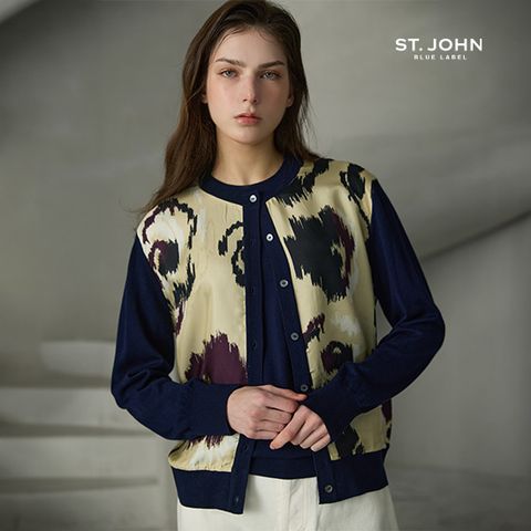 26SS 플라워 실크 배색 라운드 가디건