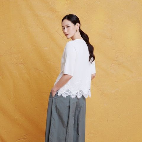 ●26 SUMMER 프렌치린넨 블렌디드 레이스 반팔 니트