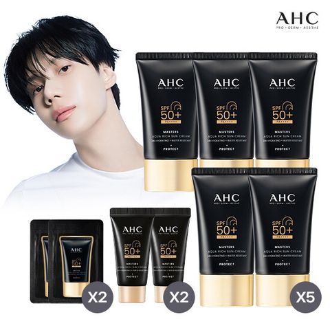 ♥AHC 1등 블랙 선크림♥ AHC 마스터즈 아쿠아 리치 선크림 60ml 5통+10ml 2통+체험분 2개