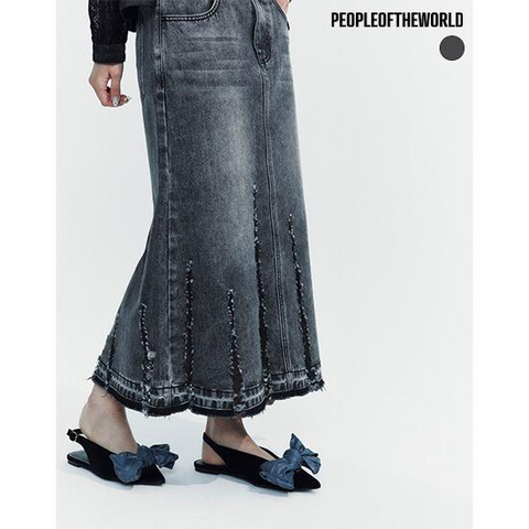 쉐도우 크렉 데님 스커트 